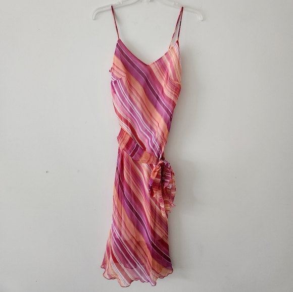 Vintage Y2K Charlotte Russe Striped Colorful Sunset Ruffle Midi Dress Medium - Picture 2 of 7